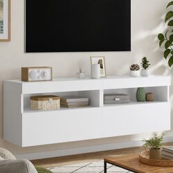 White TV Wall Cabinet with RGB LED Lights, 60x30x40cm Set of 2