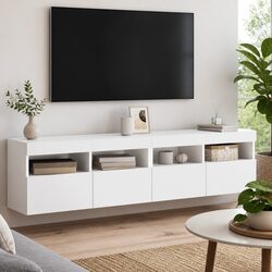Wall-Mounted TV Cabinet in White with RGB LED Features