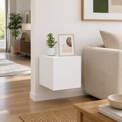 RGB LED Light TV Wall Cabinets in White, 2 pcs