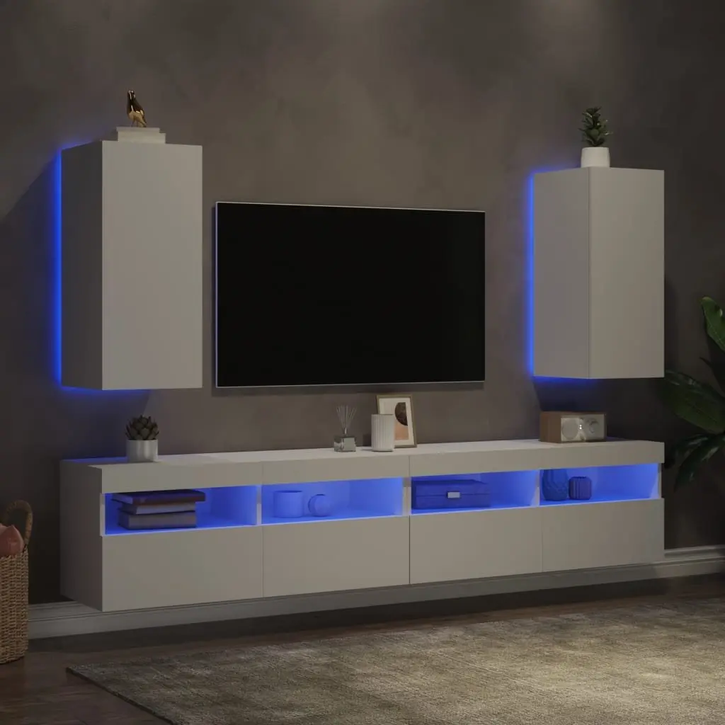 TV Wall Cabinet with RGB LED Lights Floating Storage Unit 30.5x35x70cm White