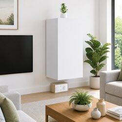 White Wall-Mounted TV Cabinet with LED Lighting