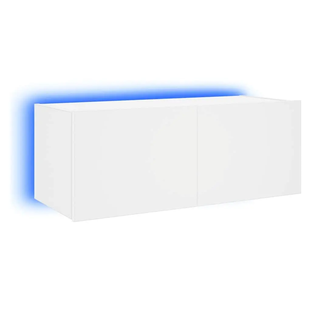TV Wall Cabinet with RGB LED Lights Floating Media Unit 80x35x31cm White