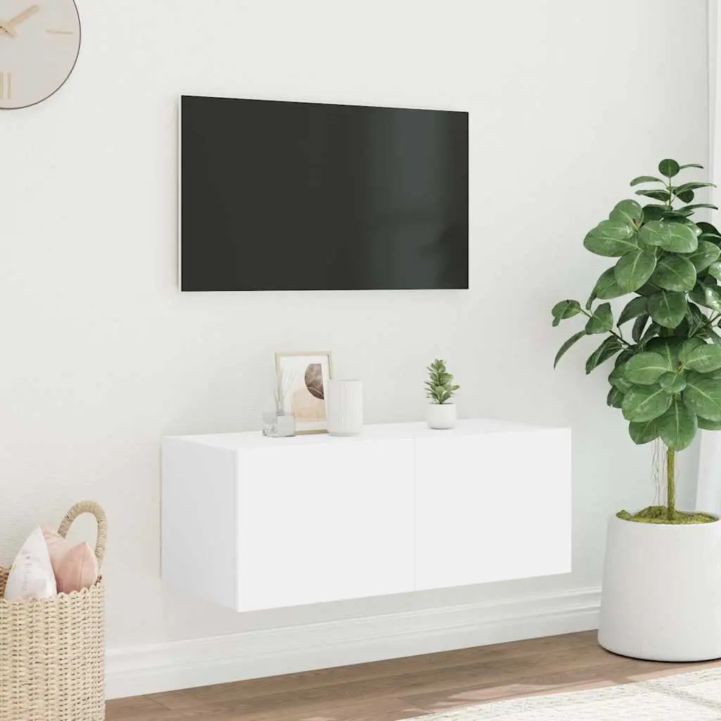 TV Wall Cabinet with RGB LED Lights Floating Media Unit 80x35x31cm White