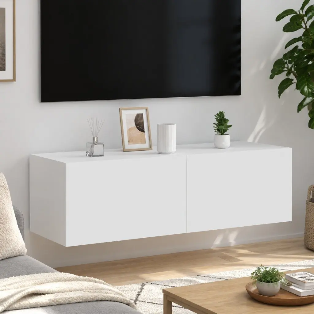 TV Wall Cabinet Wall-Mounted Storage Unit with RGB LED Lights White 100 x 35 x 31 cm