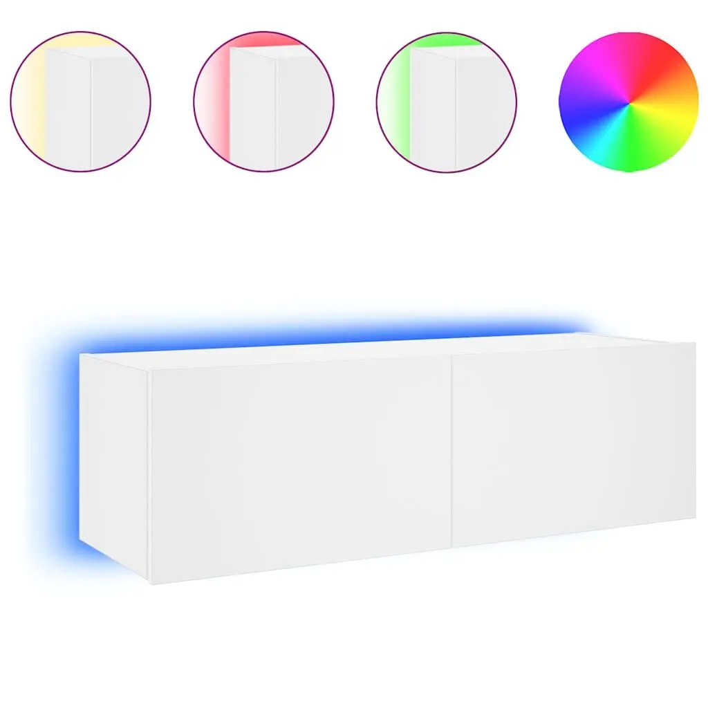 TV Wall Cabinet Wall-Mounted Storage Unit with RGB LED Lights White 100 x 35 x 31 cm