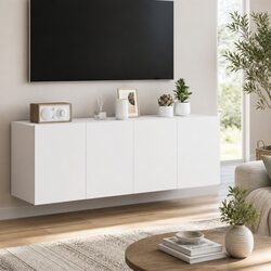 RGB LED White Floating Storage Unit for TVs