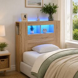 LED Headboard with RGB Lighting and Engineered Wood Construction