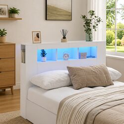 LED Headboard in White 140 cm Engineered Wood Design