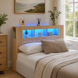 Brown LED Headboard 140 cm Engineered Wood Modern Design