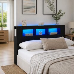 RGB LED Headboard 160 cm Black Engineered Wood