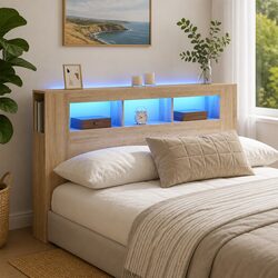 Brown LED Headboard in Engineered Wood with RGB Lights