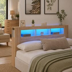 180cm LED Headboard with RGB Lights in Brown Engineered Wood