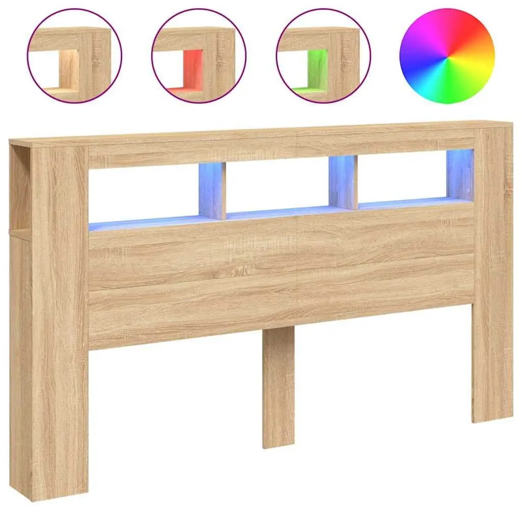 RGB LED Brown Engineered Wood Headboard 180cm with Flat Top Surface for Bedroom Comfort