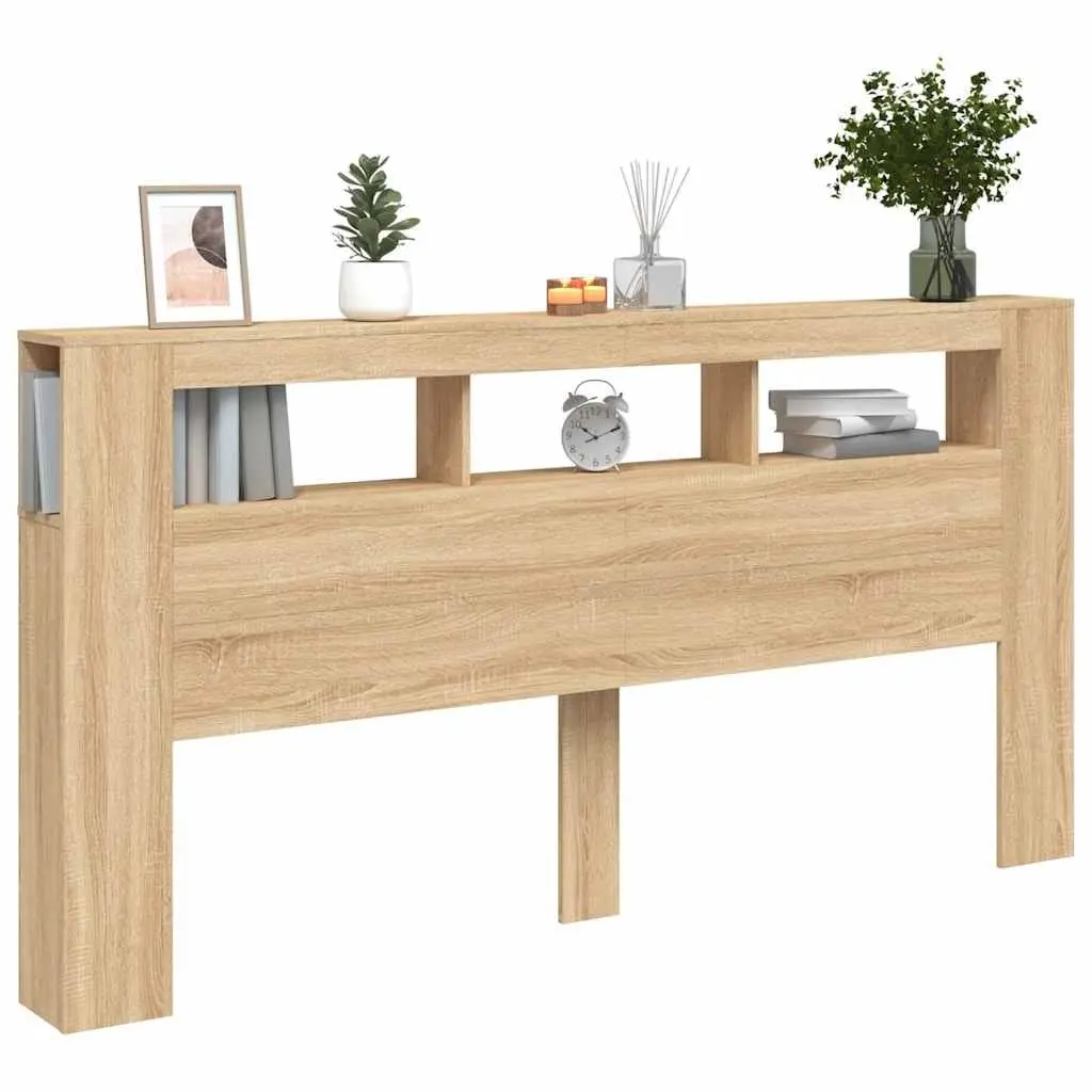 LED Headboard 200cm Engineered Wood Brown Bedroom with RGB Lights Storage