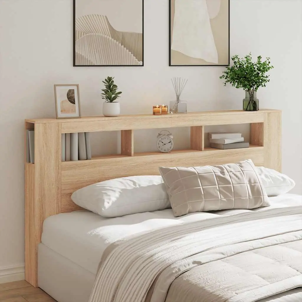 LED Headboard 200cm Engineered Wood Brown Bedroom with RGB Lights Storage