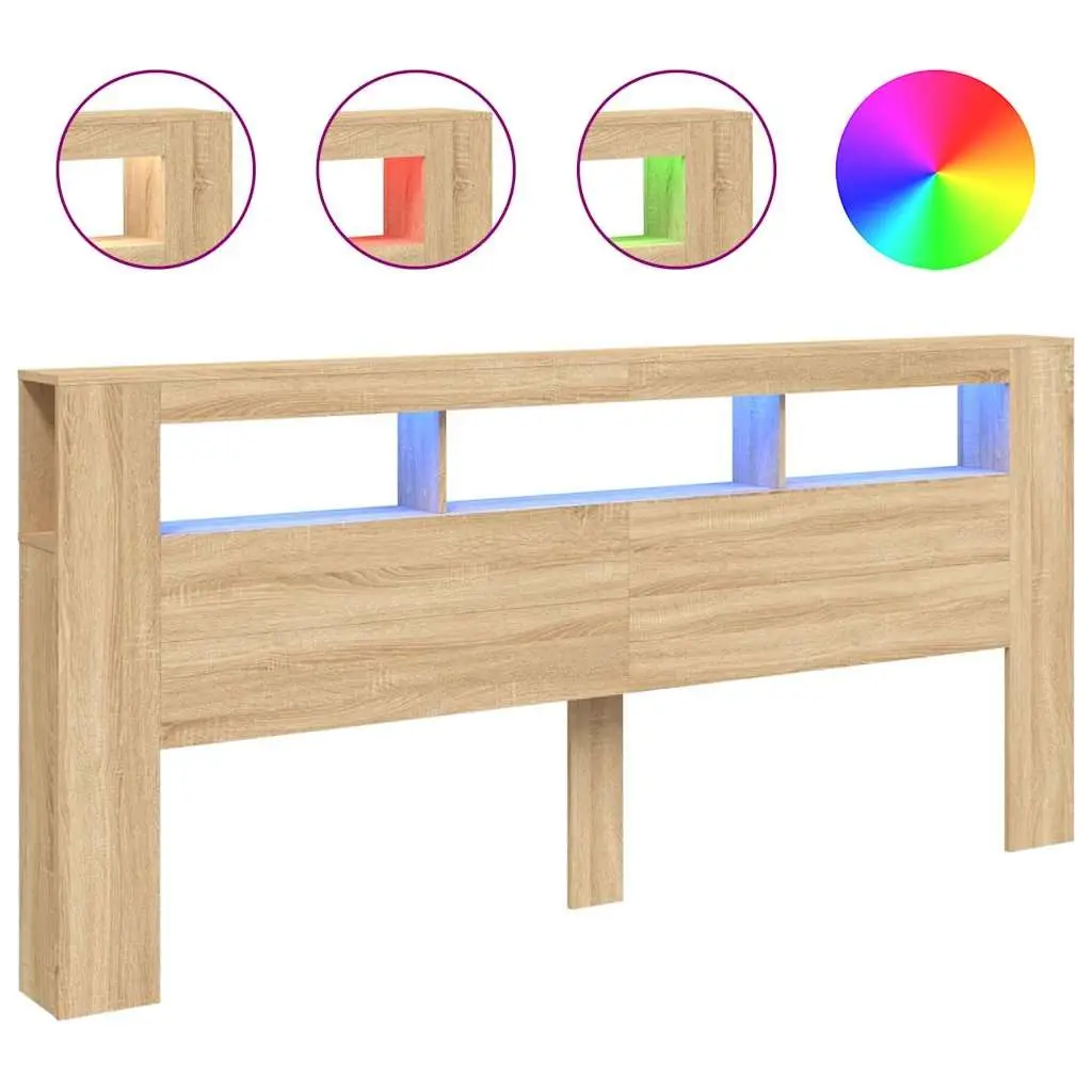 LED Headboard Engineered Wood RGB Lights 220cm Brown