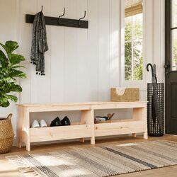160cm Pine Wood Hall Bench with Storage Shelf