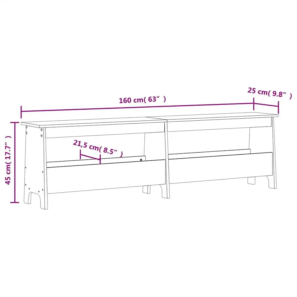 Hall Bench Storage Solid Wood Pine 160cm Brown