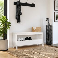 Entryway Storage Bench Wooden Seating 100x28x45 cm White