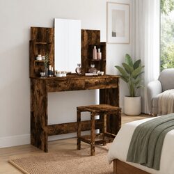 Brown Bedroom Vanity Unit with Mirror and Drawers