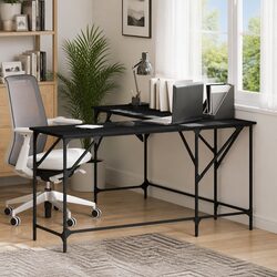 L-Shaped Office Desk with Metal Frame in Black