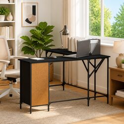L-Shaped Office Desk with Engineered Wood and Metal Frame
