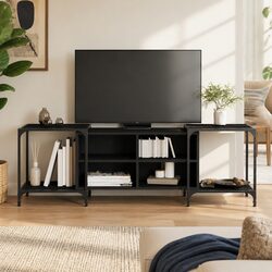 Engineered Wood Black TV Cabinet with Adjustable Width