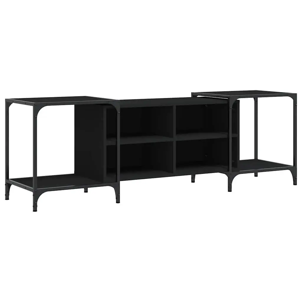TV Cabinet Adjustable Width Black Engineered Wood Media Stand Unit with Shelves