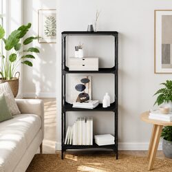 4-Tier Bookcase with Black Engineered Wood and Metal Frame