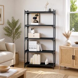5-Tier Bookcase with Engineered Wood and Metal Frame
