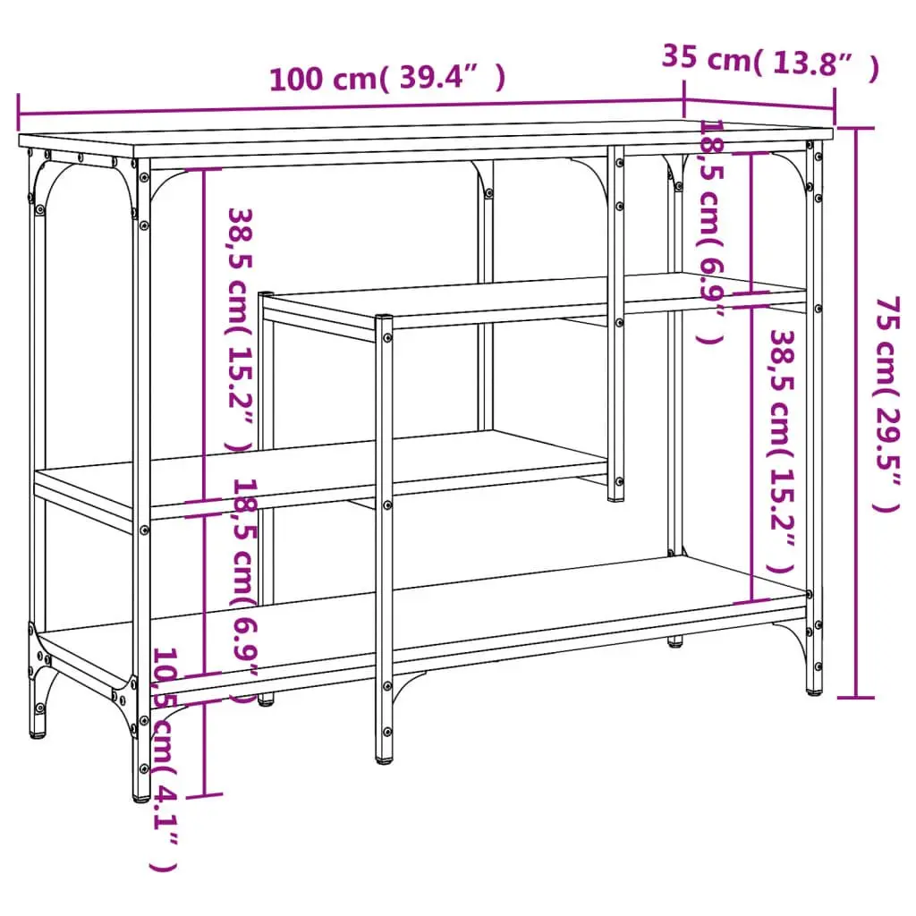 Console Table with Shelves Convenience Feature 100W x 35D x 75H cm Black