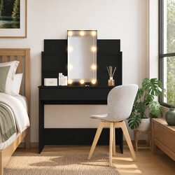 Black Dressing Table with Adjustable LED Mirror and Storage