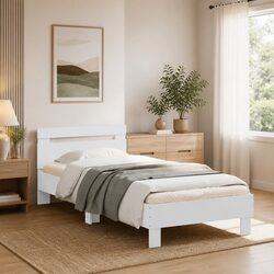White Bed Frame with Headboard 90x190 cm Engineered Wood