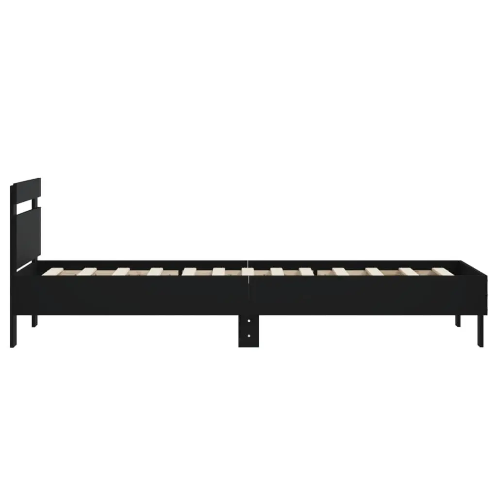 Bed Frame with Headboard Engineered Wood Slat Support 90x190 cm Black