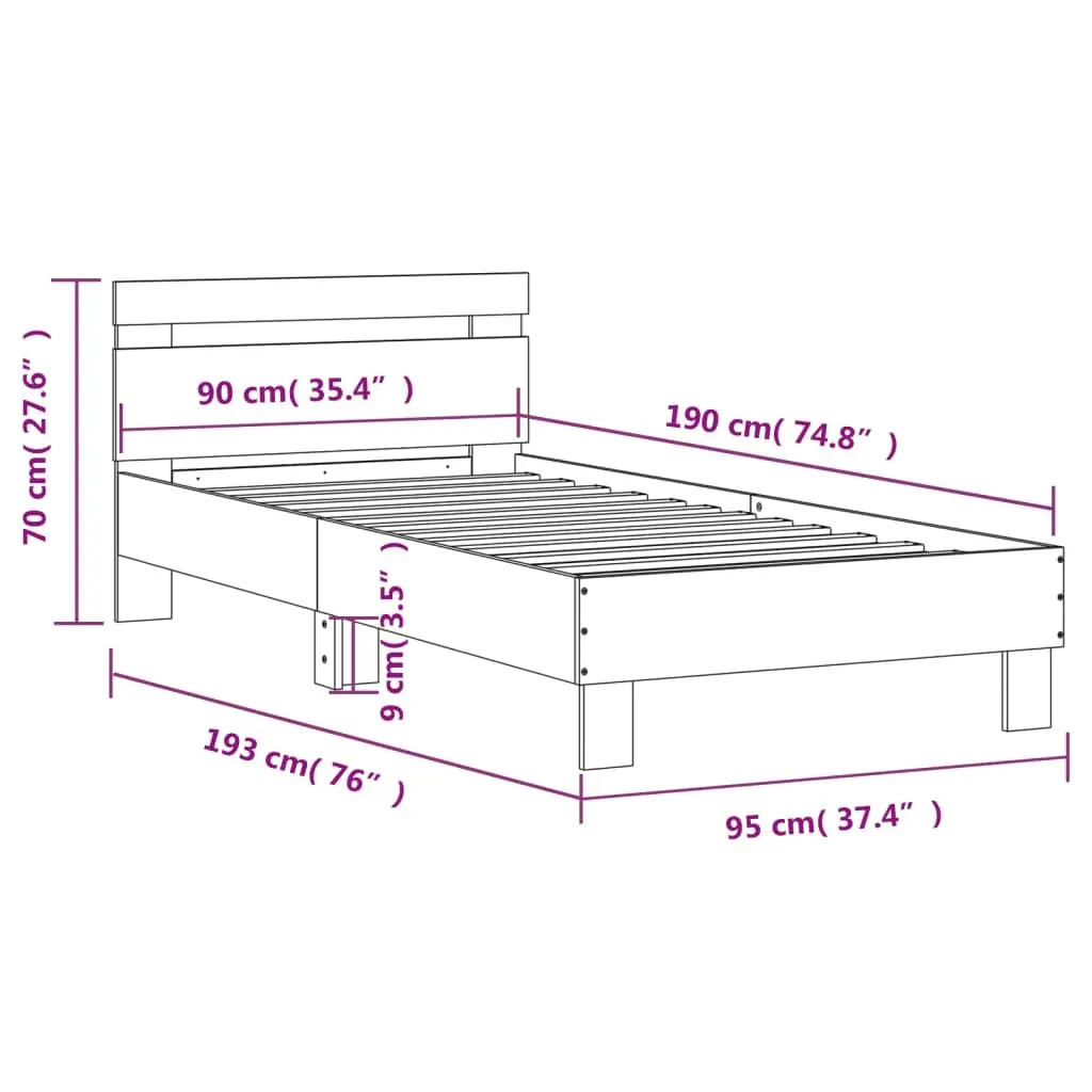 Bed Frame with Headboard Slatted Base 90x190 cm Brown
