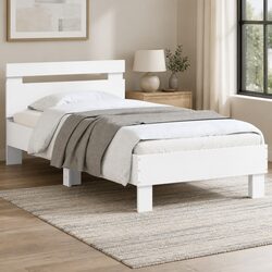 White Bed Frame with Headboard and LED Lights 90x190 cm