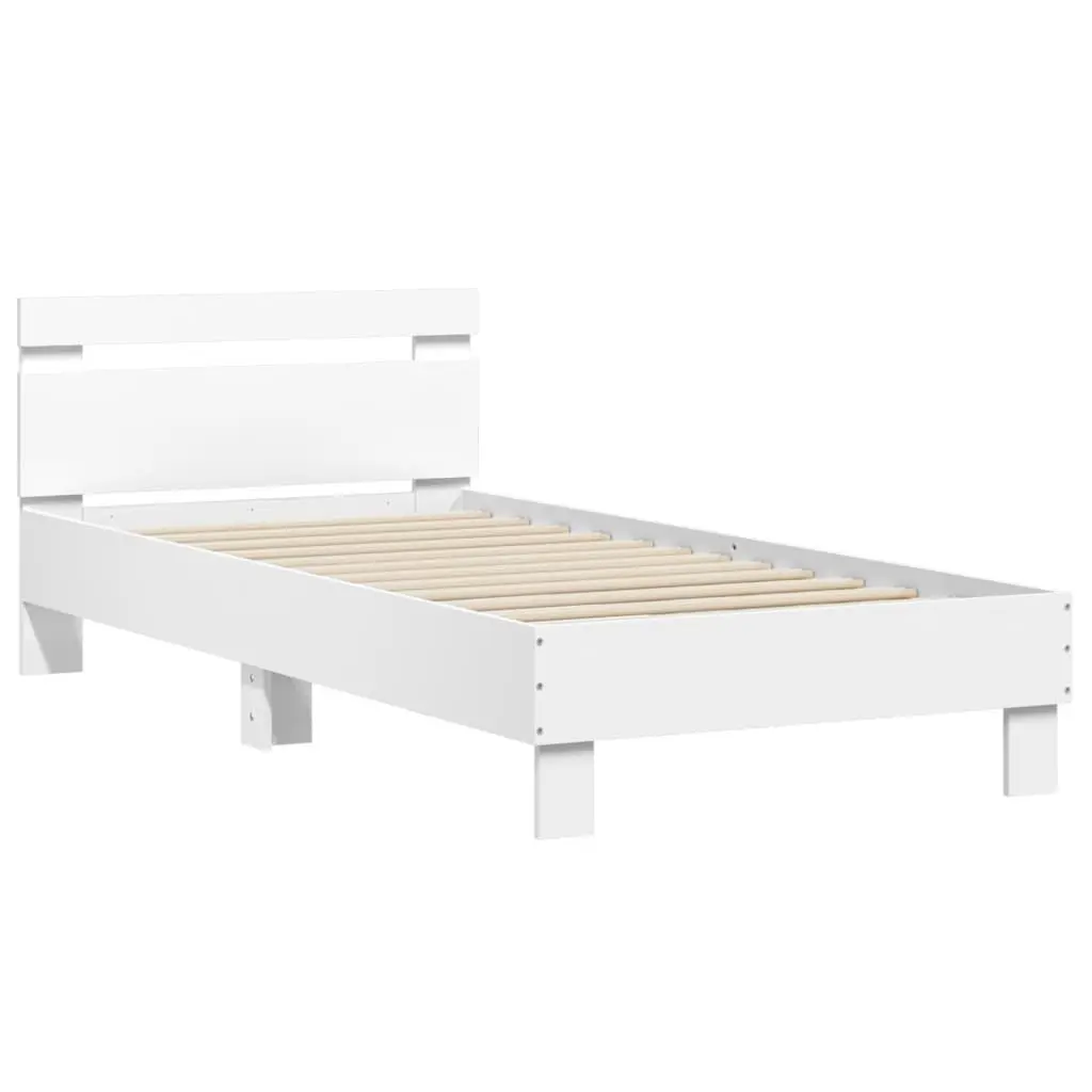 Bed Frame with Headboard RGB LED Lights Slatted Base 90x190 cm White