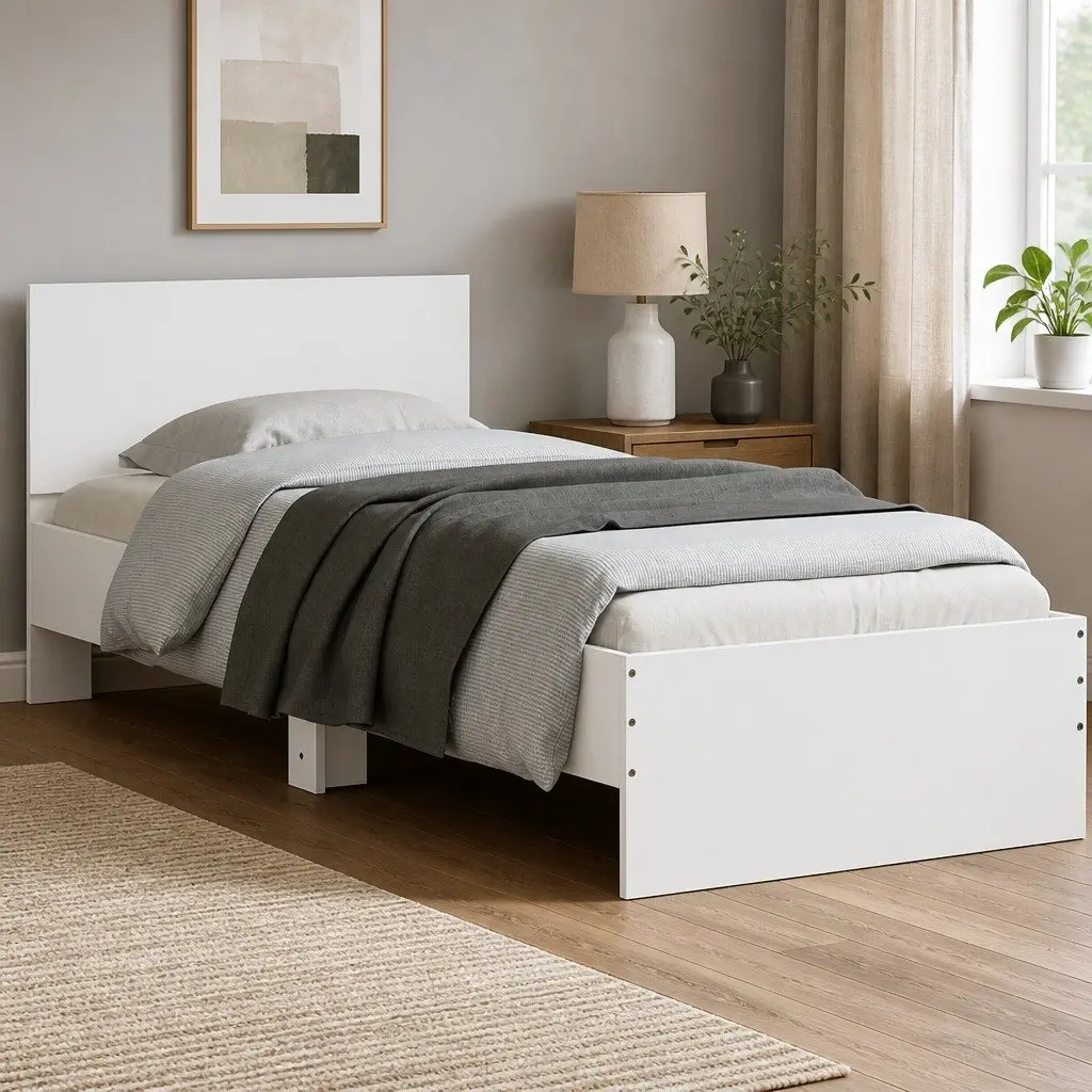 Bed Frame with RGB LED Lights Headboard Engineered Wood 90x190 cm White