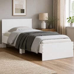 White Bed Frame with Headboard and RGB LED Lights 90x190 cm