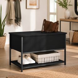 Black Storage Bench with Engineered Wood and Metal Frame