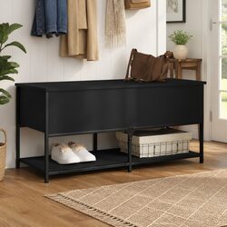 Engineered Wood Black Storage Bench with Metal Frame