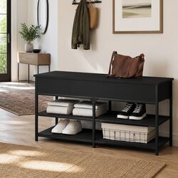 Engineered Wood Black Shoe Storage Bench for Entryway