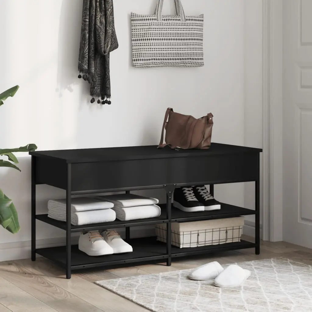 Storage Bench Lift Top Black Engineered Wood 100 x 42.5 x 50 cm
