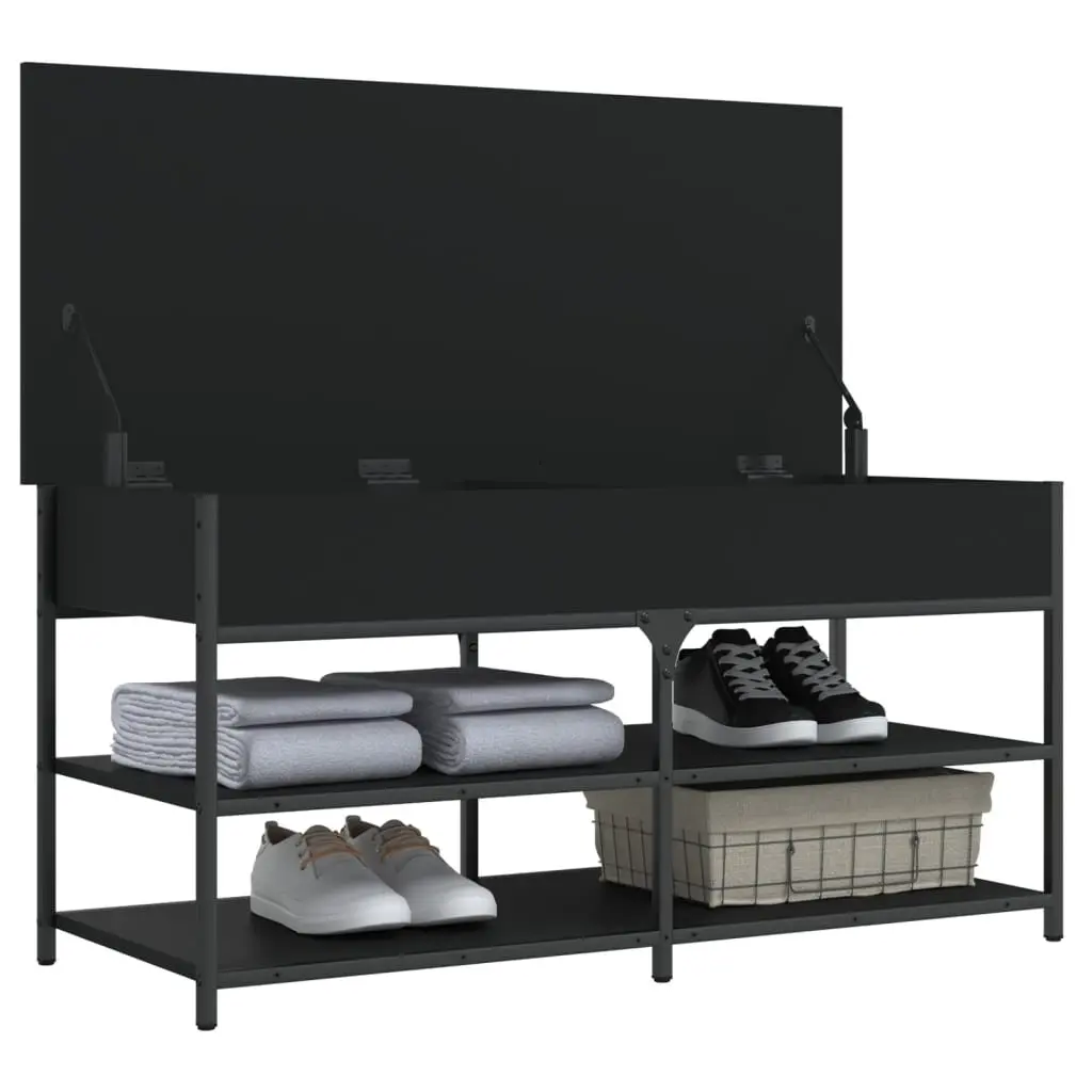Storage Bench Lift Top Black Engineered Wood 100 x 42.5 x 50 cm