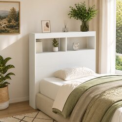 White Headboard Cabinet with Integrated RGB LED Lighting