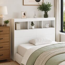 120cm White Headboard Cabinet with Integrated RGB LED Lights
