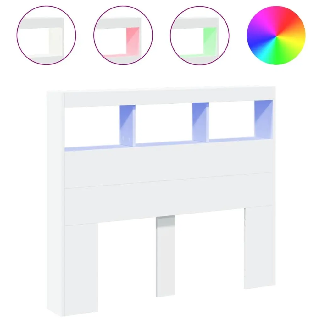 Headboard Cabinet with RGB LED Lights Modern 120cm White