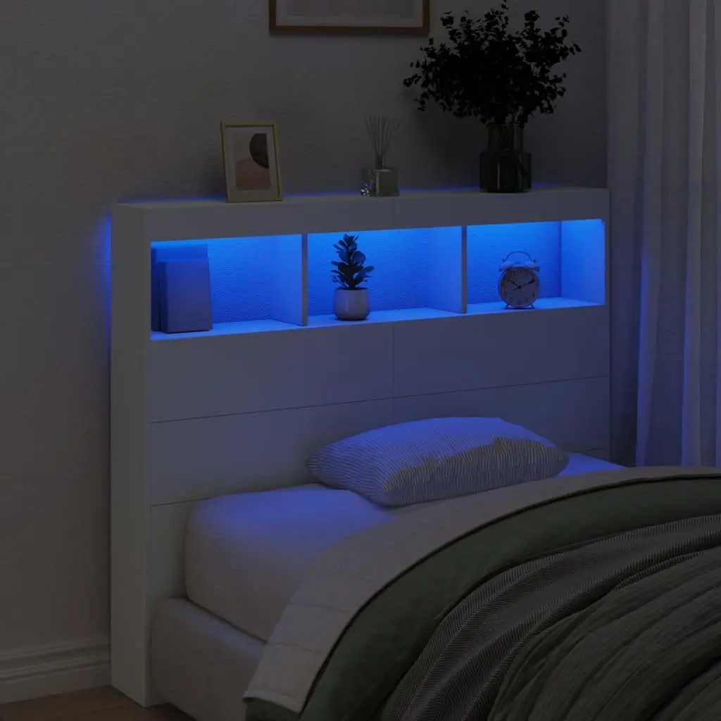 Headboard Cabinet with RGB LED Lights Modern 120cm White