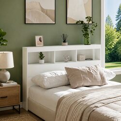 RGB LED White Headboard Cabinet 140 cm with Storage