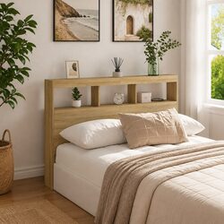 RGB LED Light Headboard Cabinet in Sonoma Oak